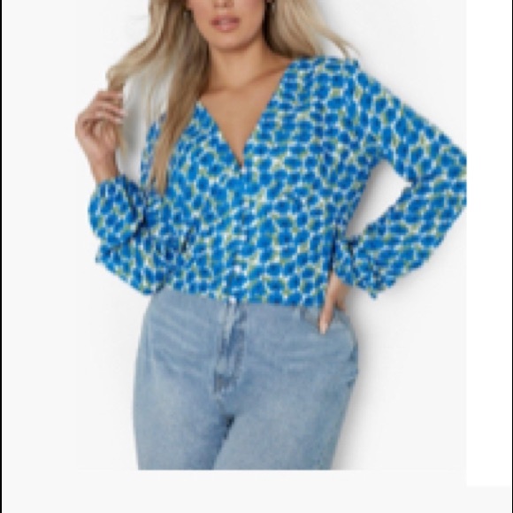 Plus Floral Front Crop Blouse - Picture 1 of 1
